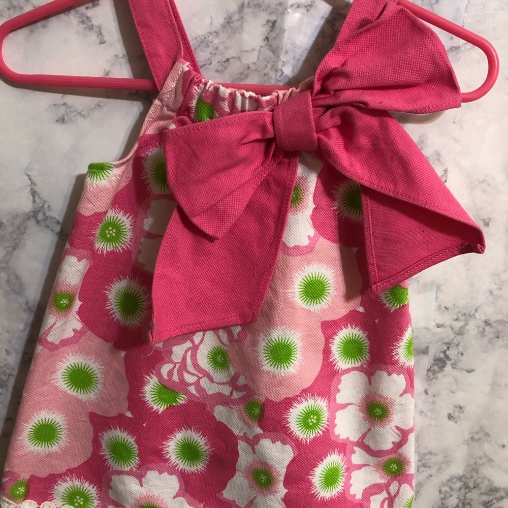 Pink and green shift dress